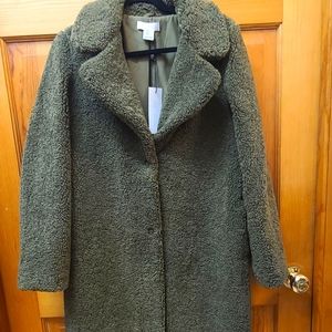 Rachel Zoe Olive Green Teddy Sherpa Shearling Long Coat Medium New With Tags!